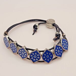 Jessica Simpson Blue Enamel Evil Eye Slide Charm Black Adjustable Cord Bracelet